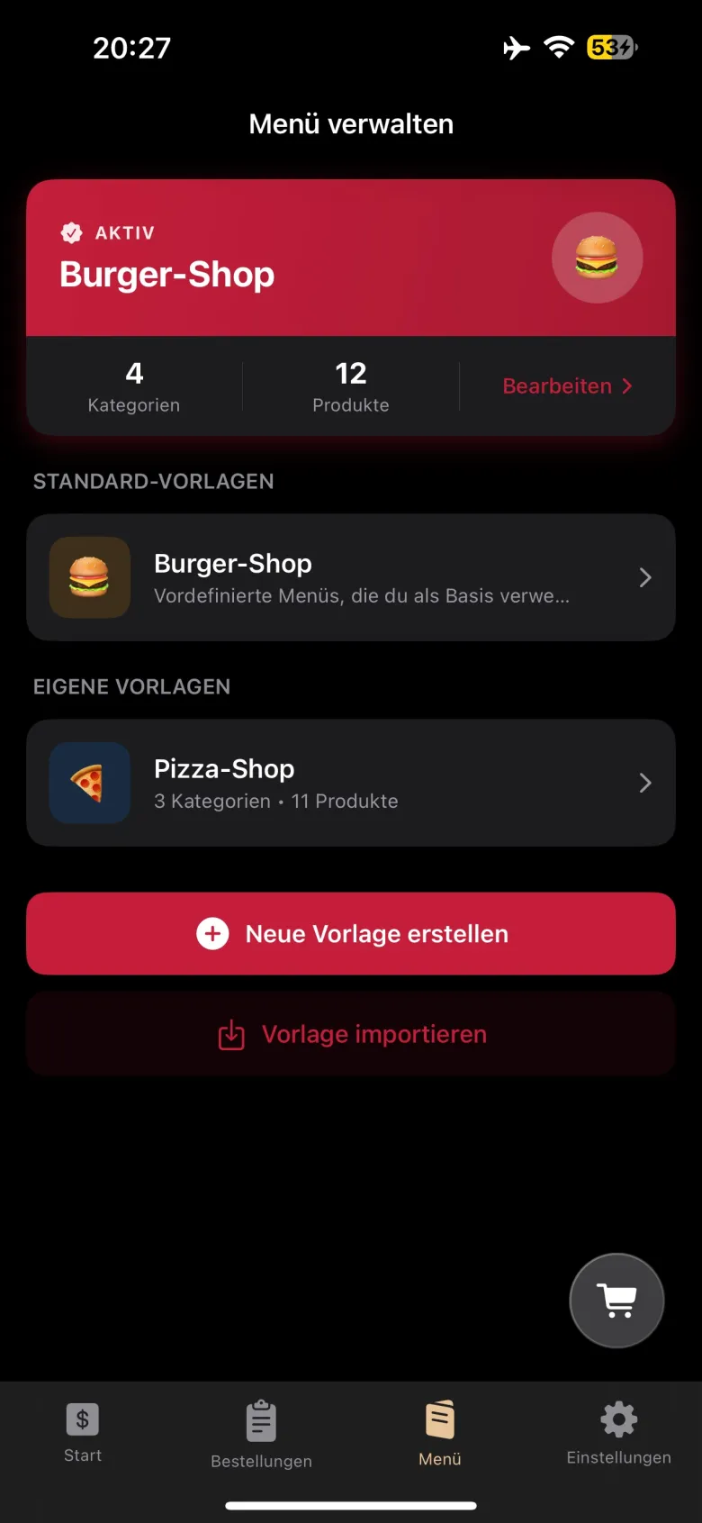 Menü-Vorlagen